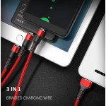 Wholesale 3-in-1 Nylon Strong Charge and Sync USB Cable 2.4A [3 FT] (Black)
